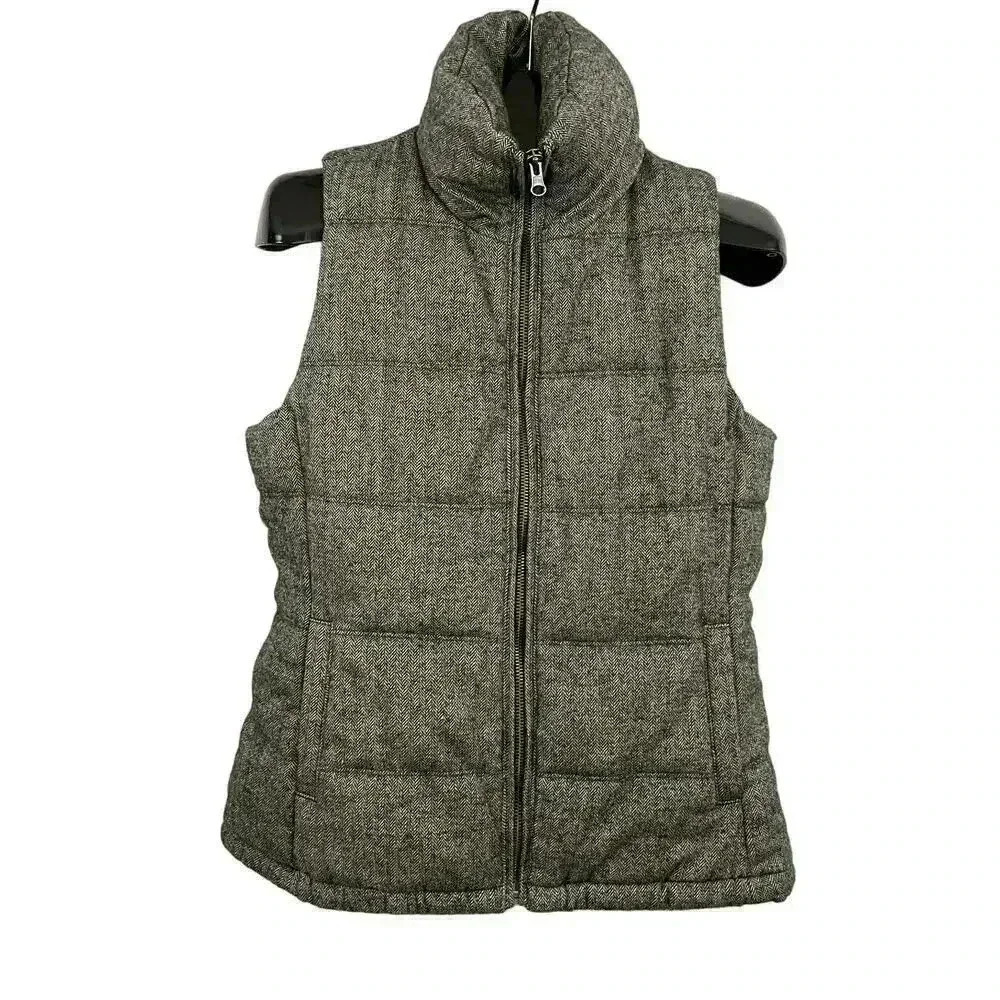 Old Navy Herringbone Wool Blend‎ Puffer Vest SMALL Full Zip Lined